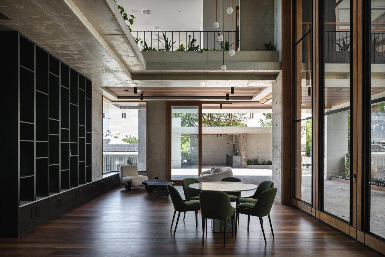Steel and glass pivot door in a private home in Brisbane with FritsJurgens System M+ pivot hinge system inside