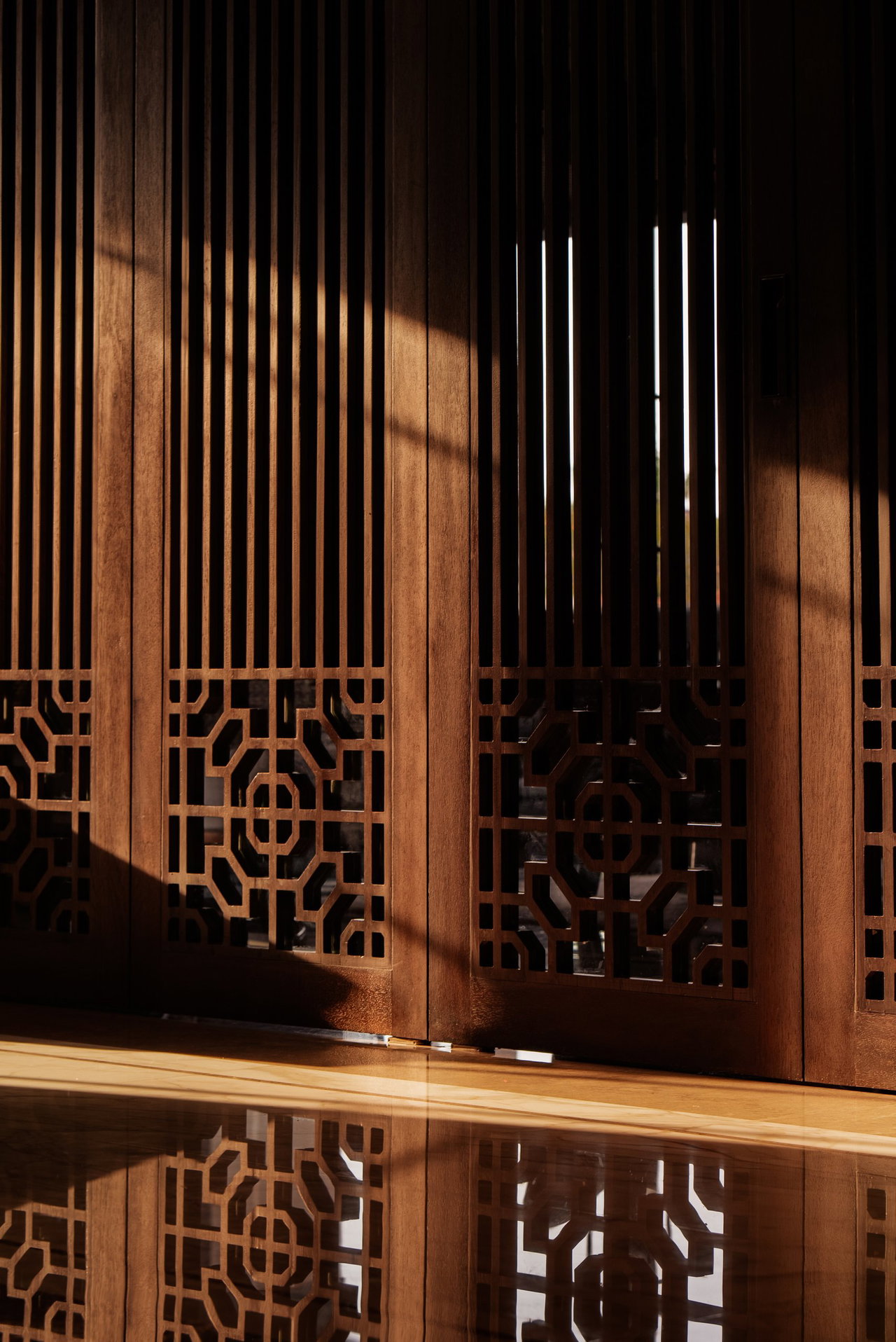 Wooden pivot door in a private home in Surabaya with FritsJurgens System M+ pivot hinge system inside