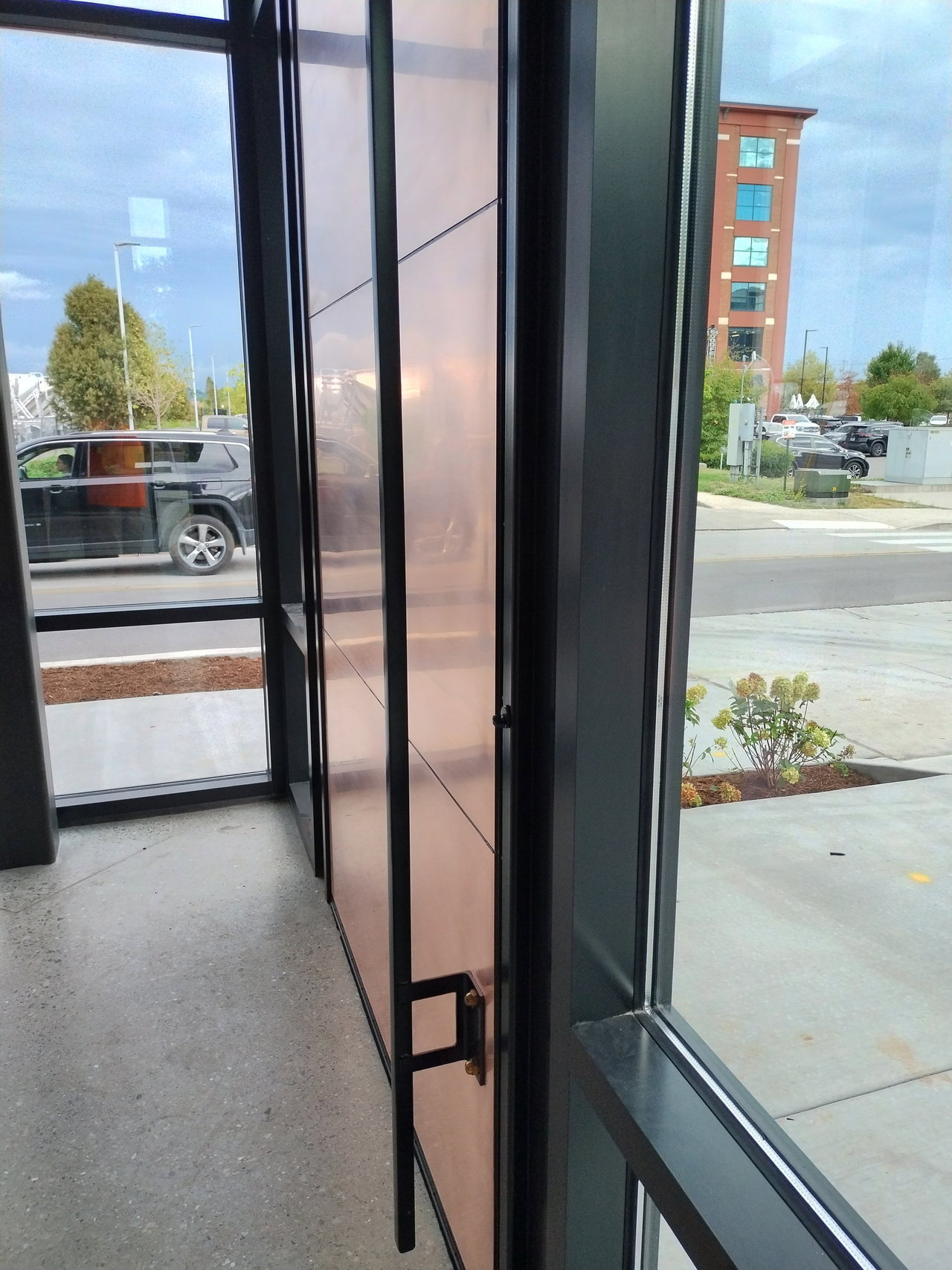Composite pivot door in an office in Chattanooga with FritsJurgens System M+ pivot hinge system inside
