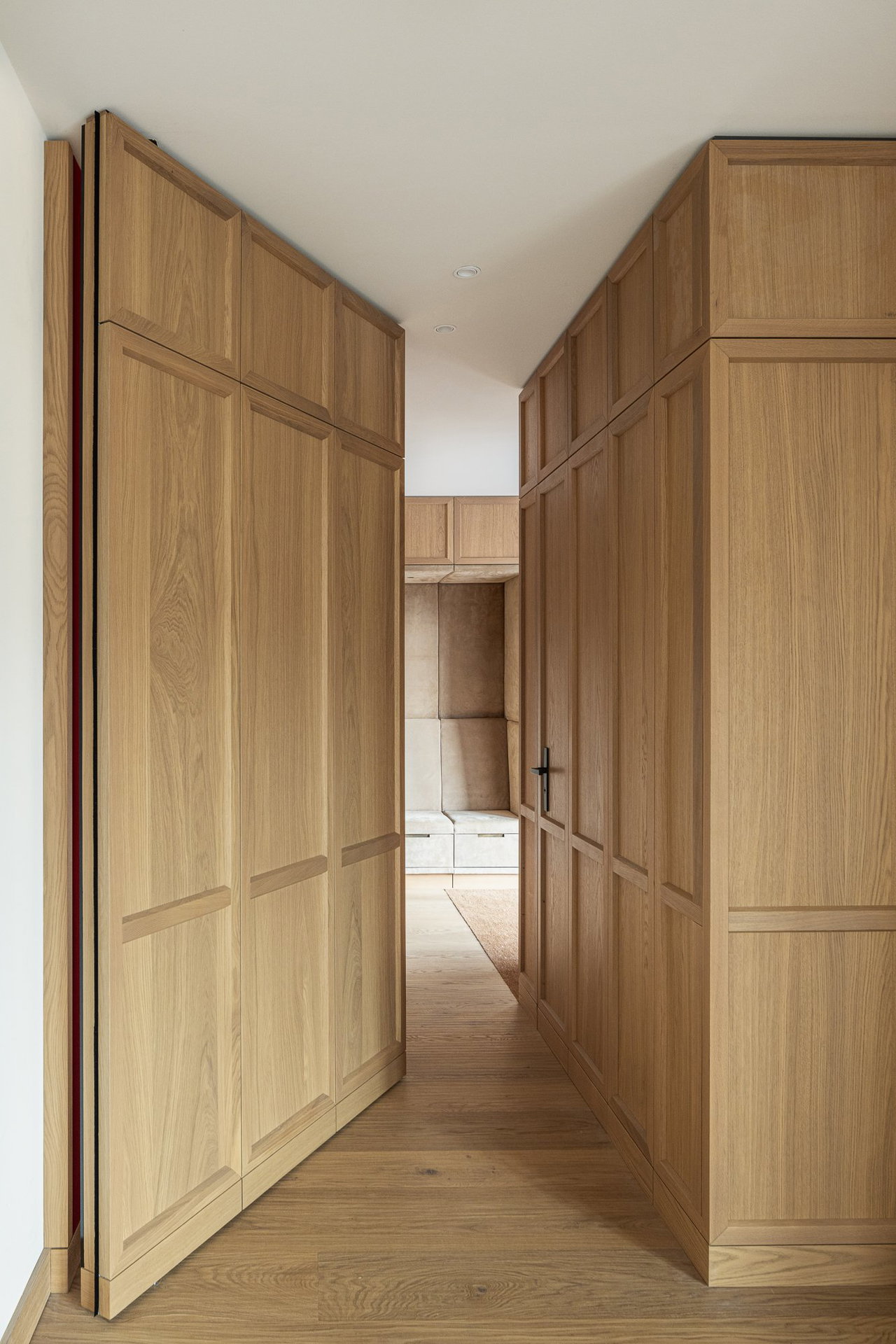 Mirrored pivot door in a private home in Kitzbuhel with FritsJurgens System M+ pivot hinge system inside