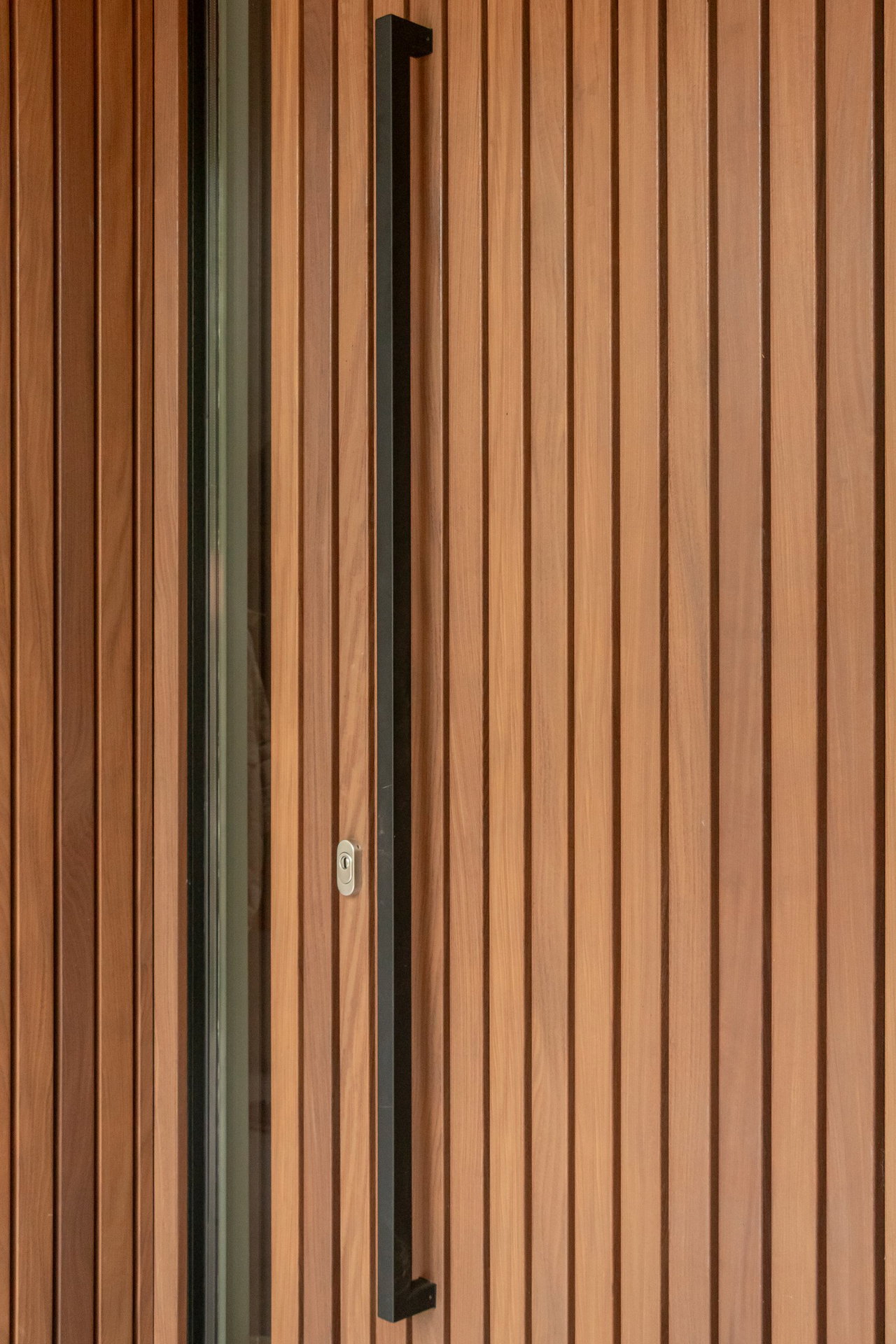 Wooden pivot door in a private home with FritsJurgens System M+ pivot hinge system inside