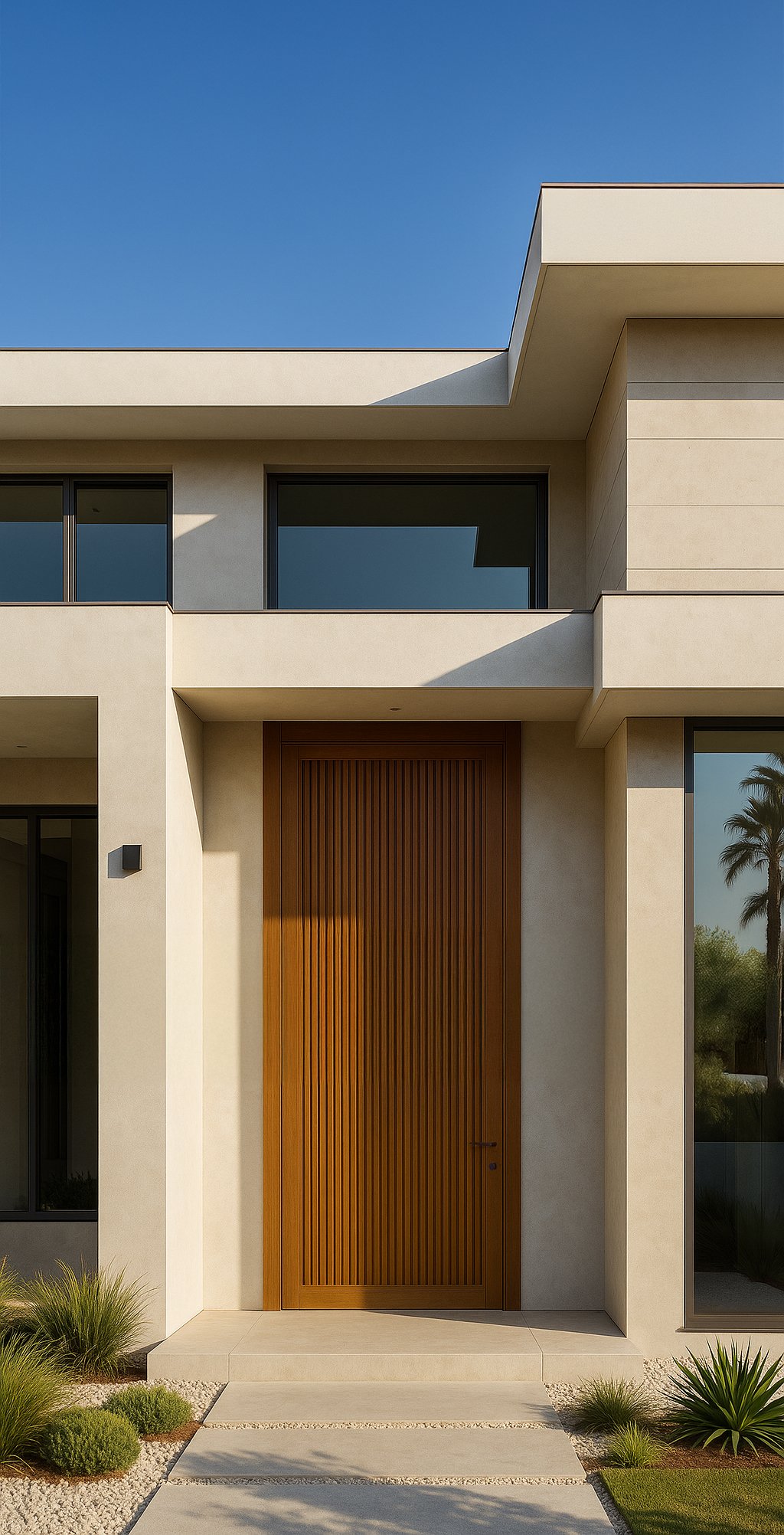 Wooden pivot door in a private home in Nassau with FritsJurgens System M+ pivot hinge system inside