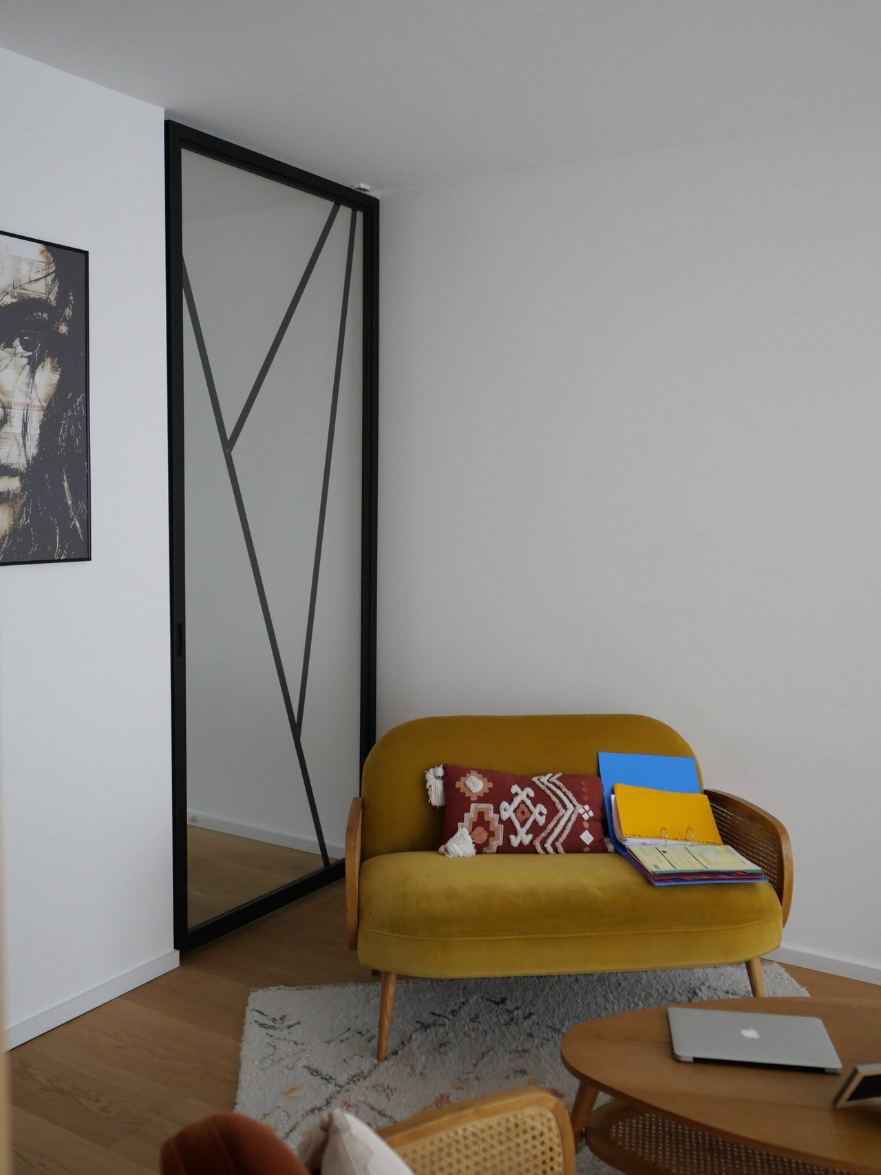 Steel and glass pivot door in a private home in Esch-sur-Alzette with FritsJurgens System One pivot hinge system inside