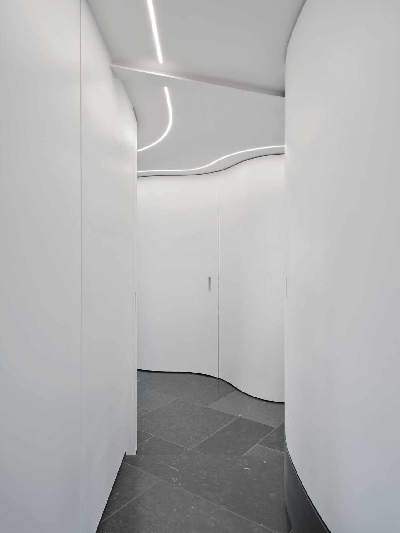 Wooden pivot door in a private home in Stockholm with FritsJurgens System M+ pivot hinge system inside