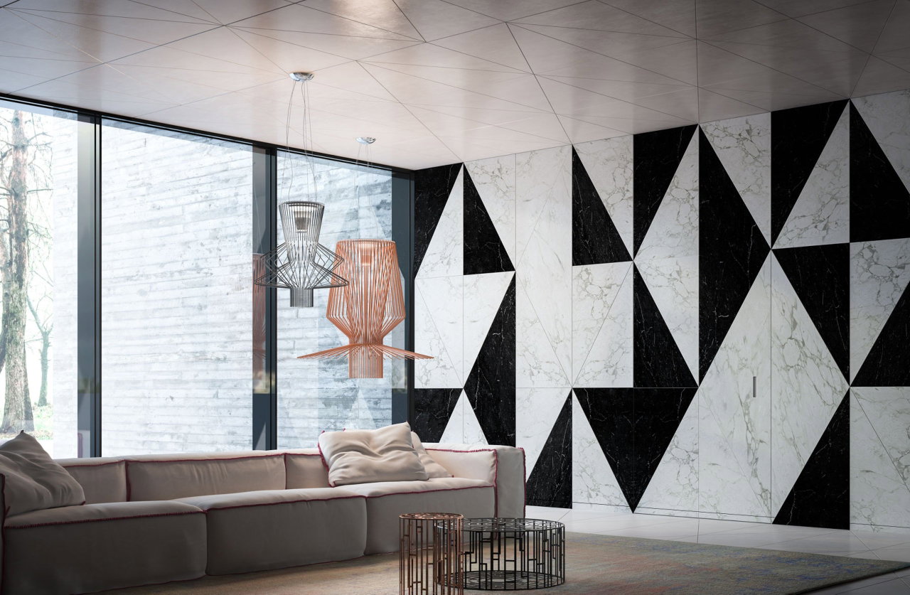Marble pivot door in a showroom in Milan with FritsJurgens System M pivot hinge system inside