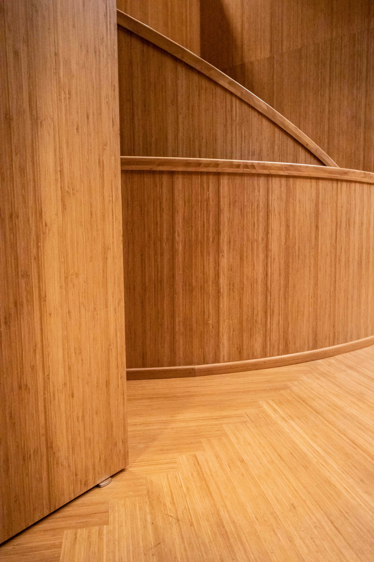 Pivottür aus Holz in einem öffentlichen Gebäude in Groningen mit FritsJurgens System M Pivot-Scharniersystem im Inneren