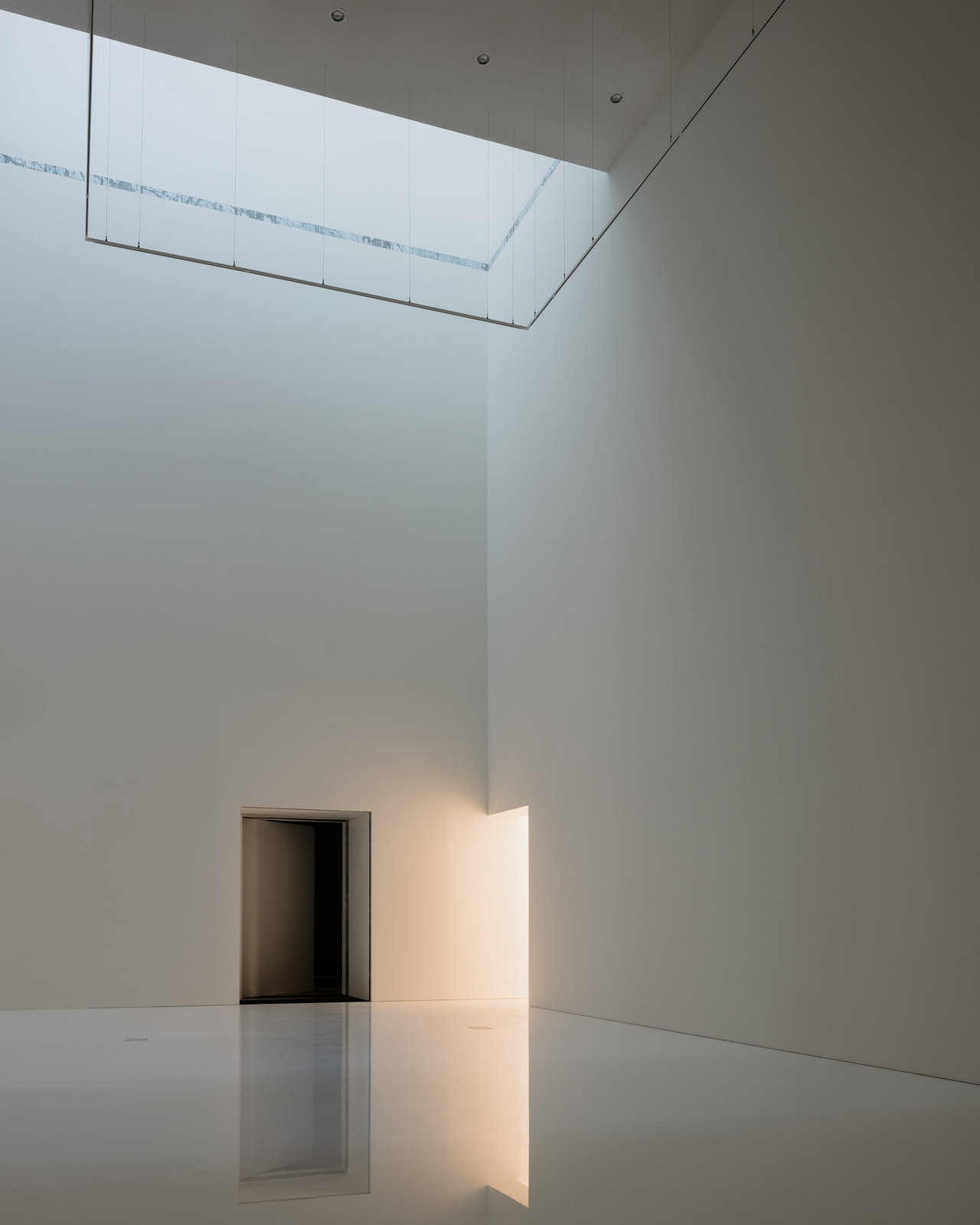 Wooden pivot door in a public building in Antwerp with FritsJurgens System One pivot hinge system inside