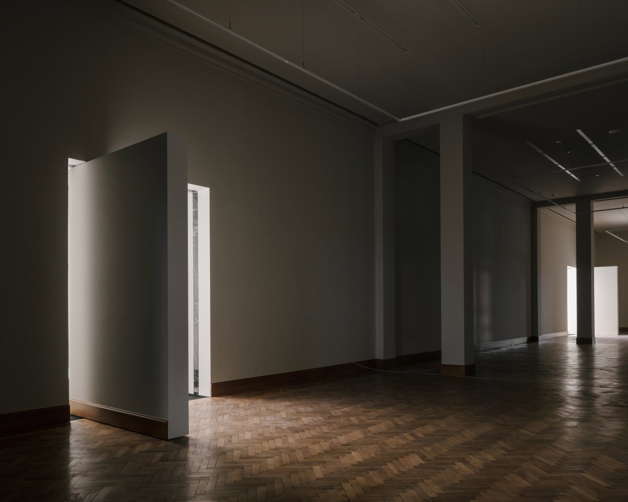 Wooden pivot door in a public building in Antwerp with FritsJurgens System One pivot hinge system inside