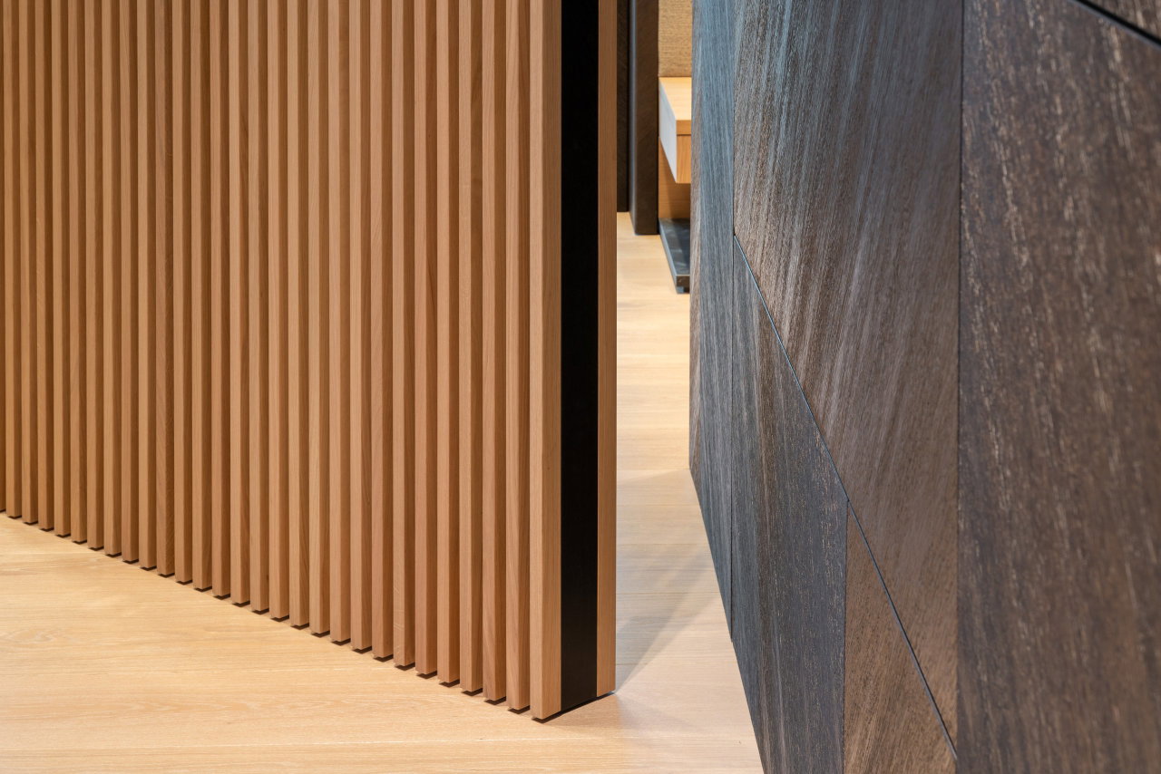 Wooden pivot door in a private home in Karlsruhe with FritsJurgens System M pivot hinge system inside