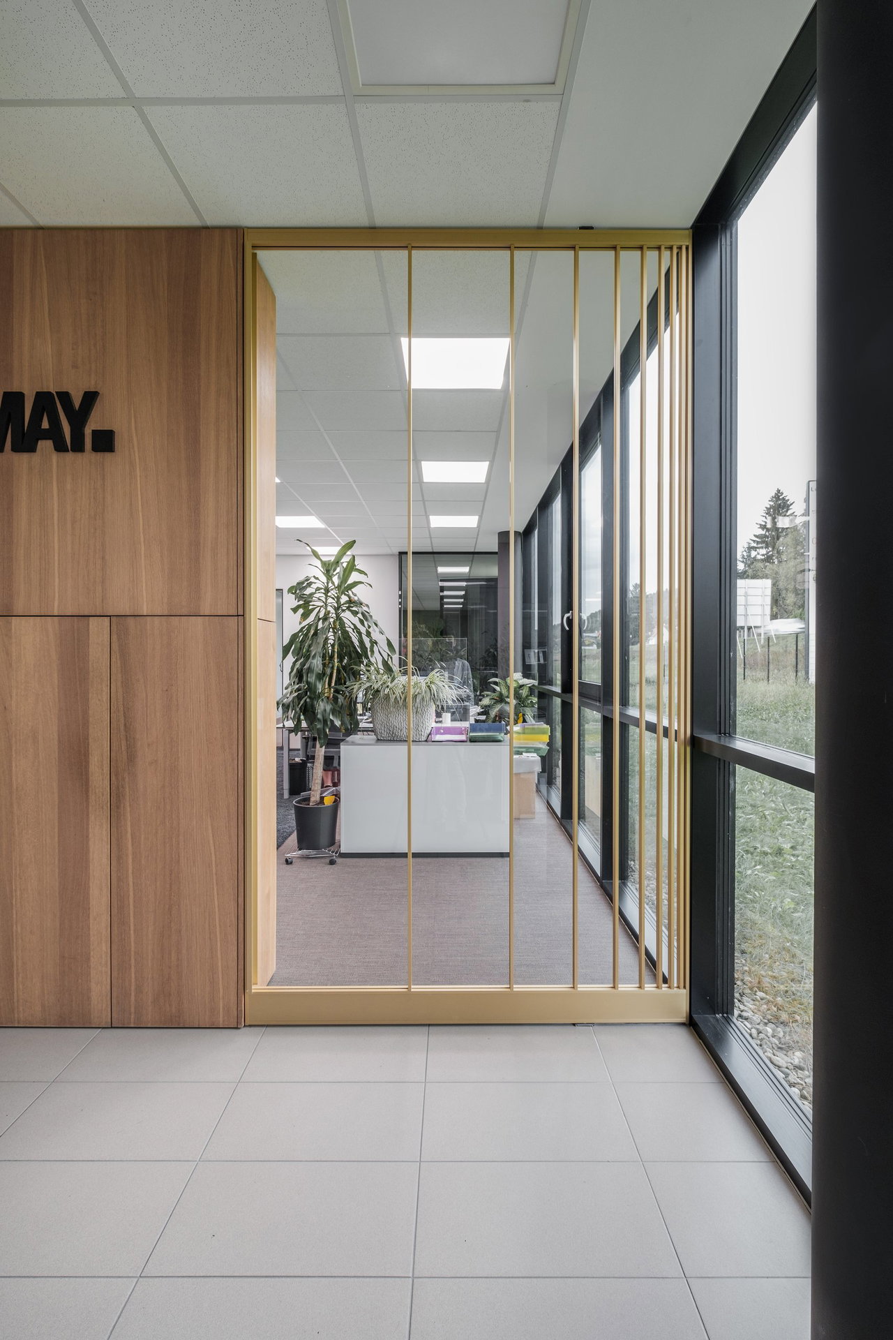 Steel and glass pivot door in an office in Gleisdorf with FritsJurgens System M pivot hinge system inside